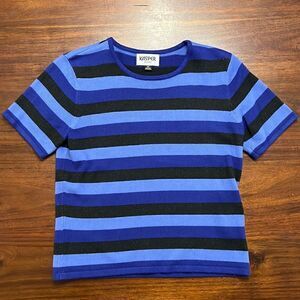 Vintage Kasper Petite Sweater Short Sleeve Shirt Blue Black Stripes Womens 4